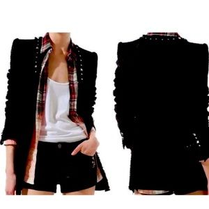 Zara black boucle tweed fantasy with studs and frey bottom jacket. XS